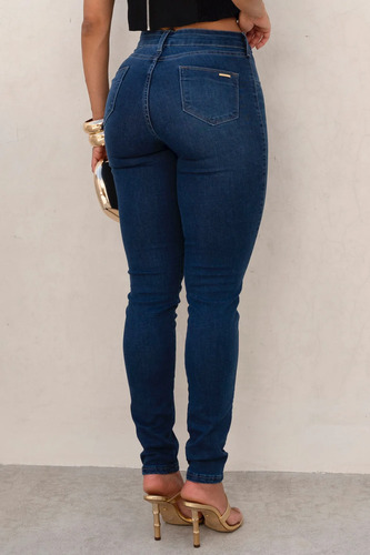 Calça Jeans Feminina Basic Ri19 Escura Corte A Laser